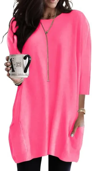 Poetsky Womens 3/4 Sleeve Tunics or Tops to Wear with Leggings Long Shirts Tops with Pockets