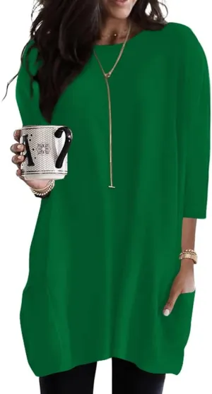 Poetsky Womens 3/4 Sleeve Tunics or Tops to Wear with Leggings Long Shirts Tops with Pockets