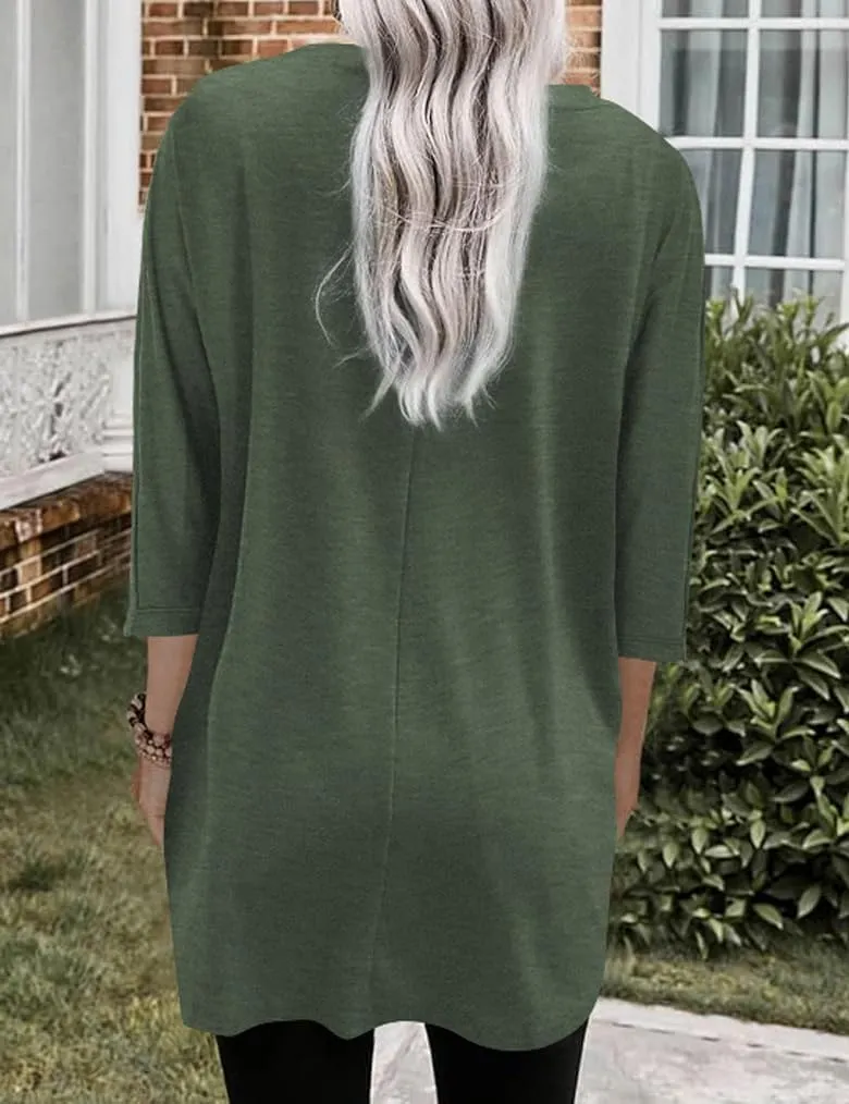 Poetsky Womens 3/4 Sleeve Tunics or Tops to Wear with Leggings Long Shirts Tops with Pockets