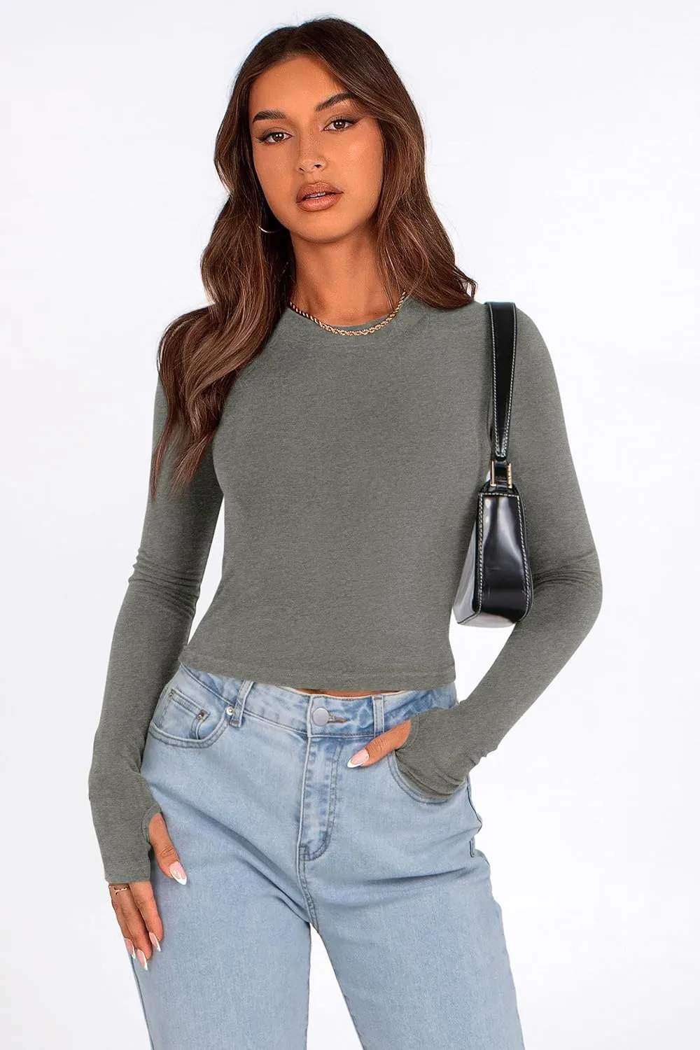 PRETTYGARDEN Women's Long Sleeve Crop Tops Y2K Spring Fall Fashion Clothes Basic Slim Fit Tee Shirts Blouse