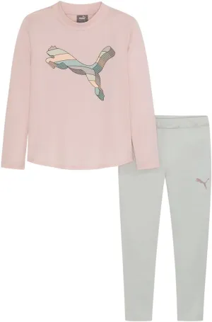 PUMA girls Long Sleeve Tee & Legging Set, Logo Graphics, Crewneck