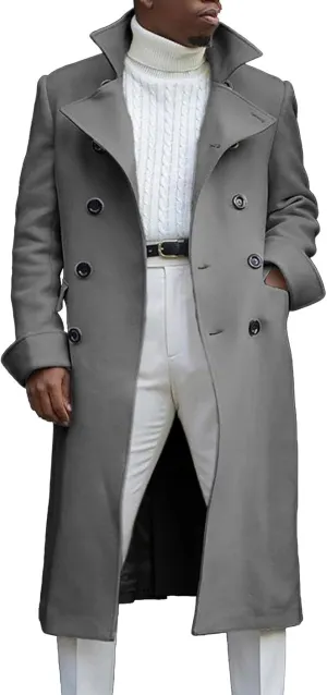 QWENTMTNTY Wool Pea Coats for Men Winter Slim Fit Casual Single Breasted Trench Coat Mid-Length Thermal Business Peacoat