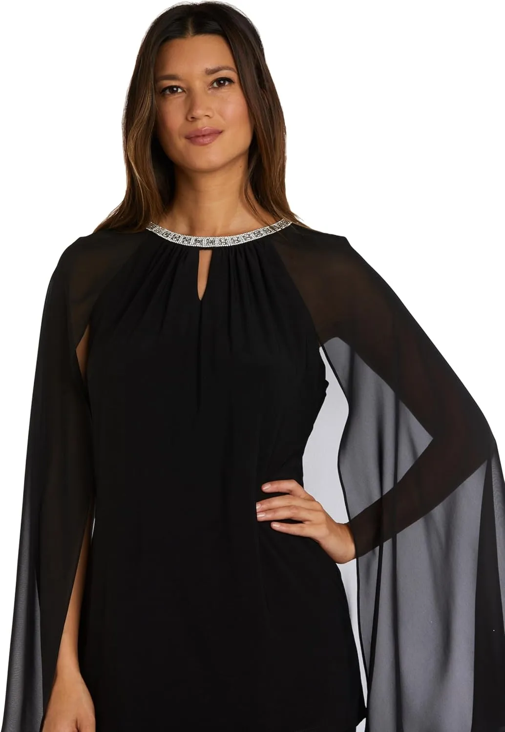 R&M Richards Formal Jumpsuit W/Rhinestone Neckline and a Capelet Tunic