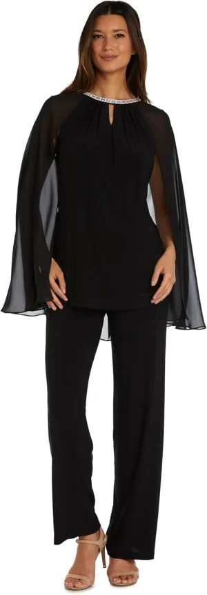 R&M Richards Formal Jumpsuit W/Rhinestone Neckline and a Capelet Tunic