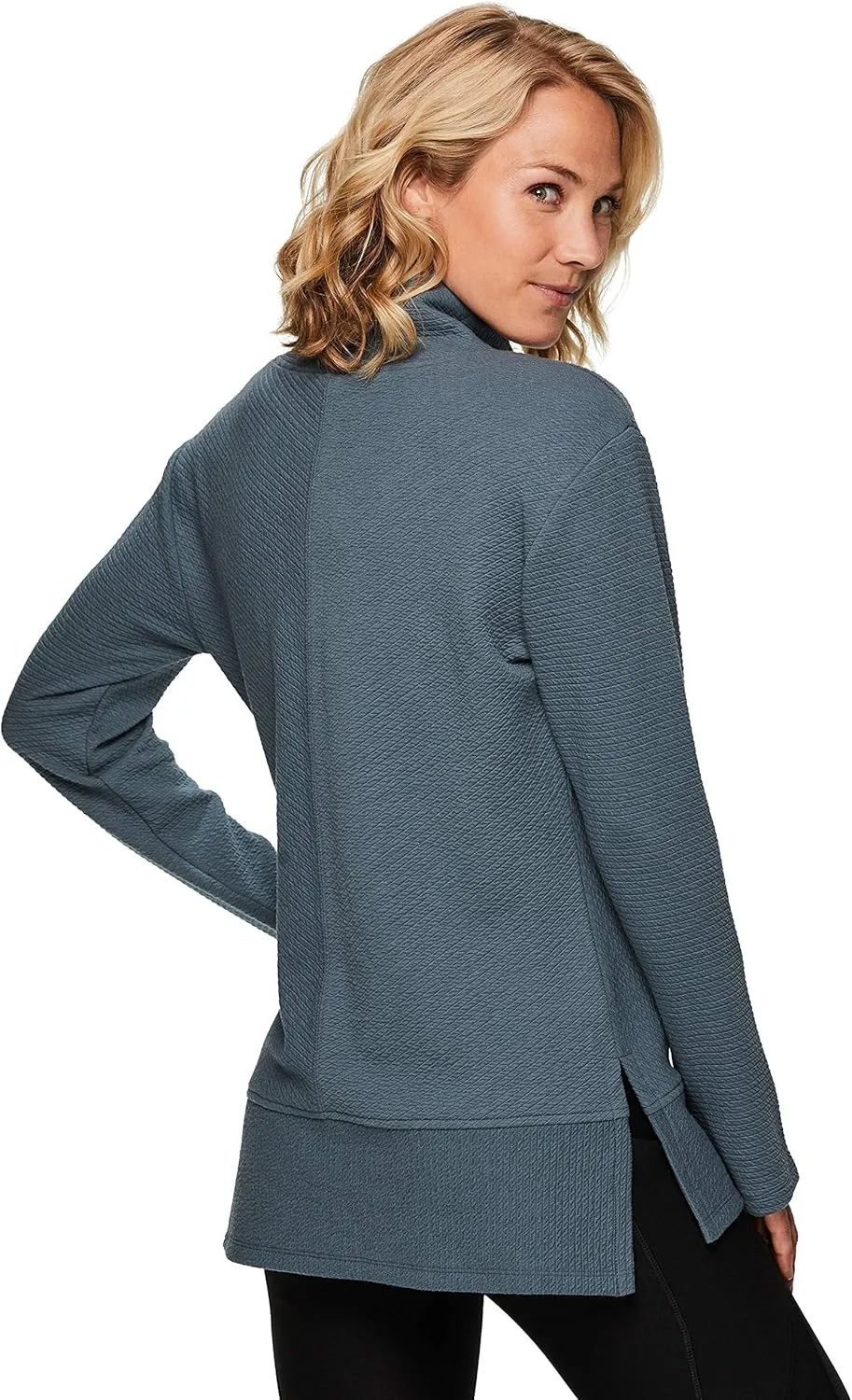 RBX Active Women's Ultra Soft Quilted Cowl Neck Pullover Sweater, Lightweight Mock Neck Tunic Sweatshirt with Thumbholes
