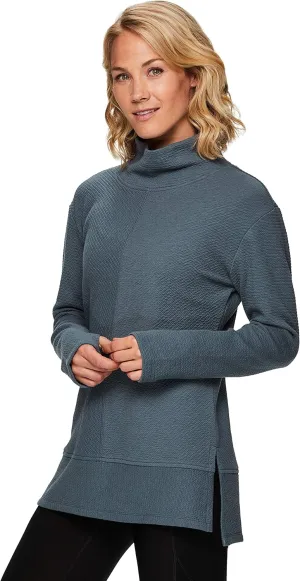 RBX Active Women's Ultra Soft Quilted Cowl Neck Pullover Sweater, Lightweight Mock Neck Tunic Sweatshirt with Thumbholes