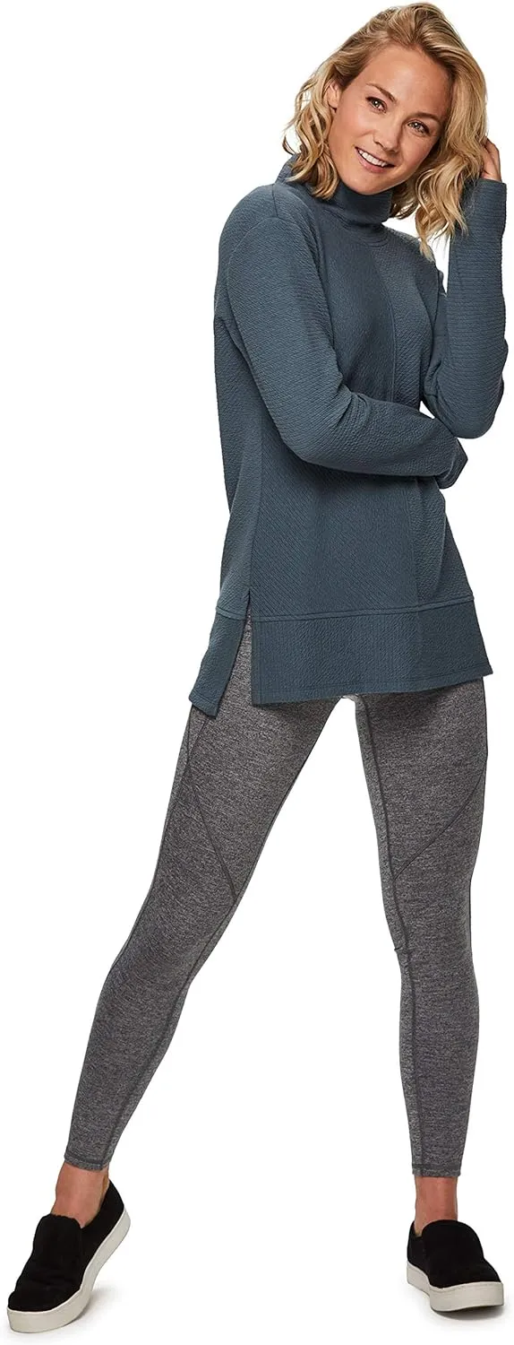 RBX Active Women's Ultra Soft Quilted Cowl Neck Pullover Sweater, Lightweight Mock Neck Tunic Sweatshirt with Thumbholes