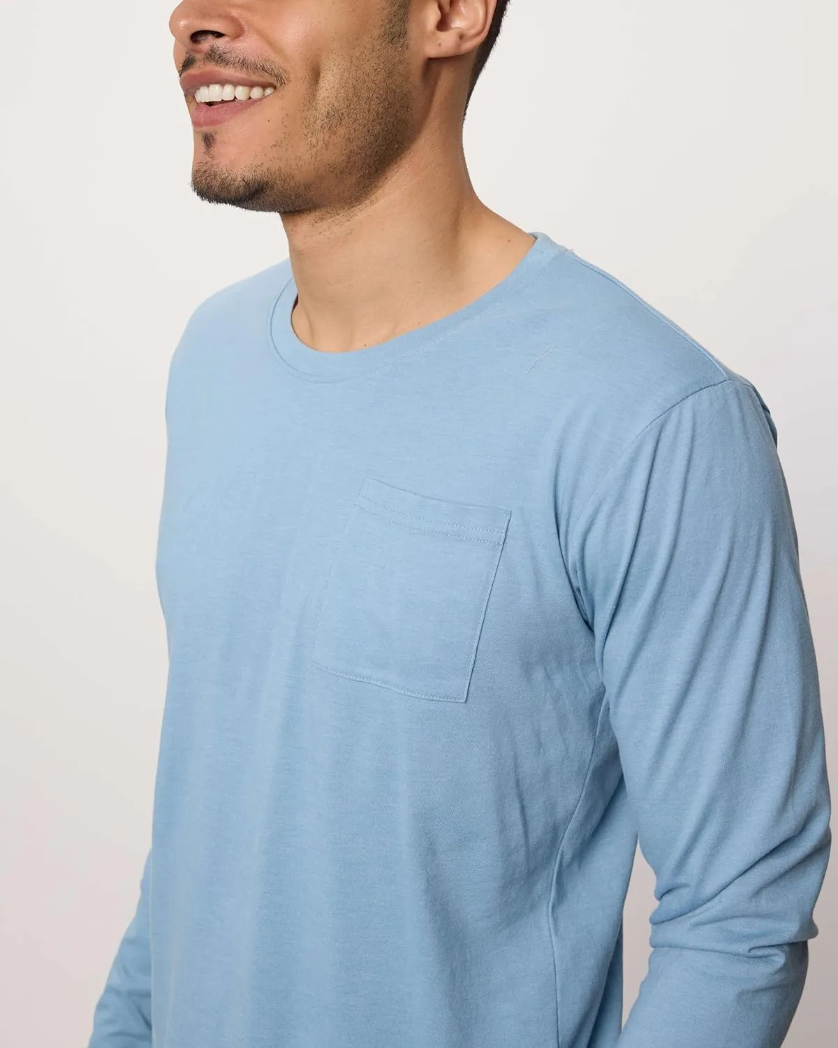 Real Essentials 3 Pack: Men's Cotton Performance Long Sleeve Crew Neck Pocket T-Shirt Athletic Top (Available in Big & Tall)