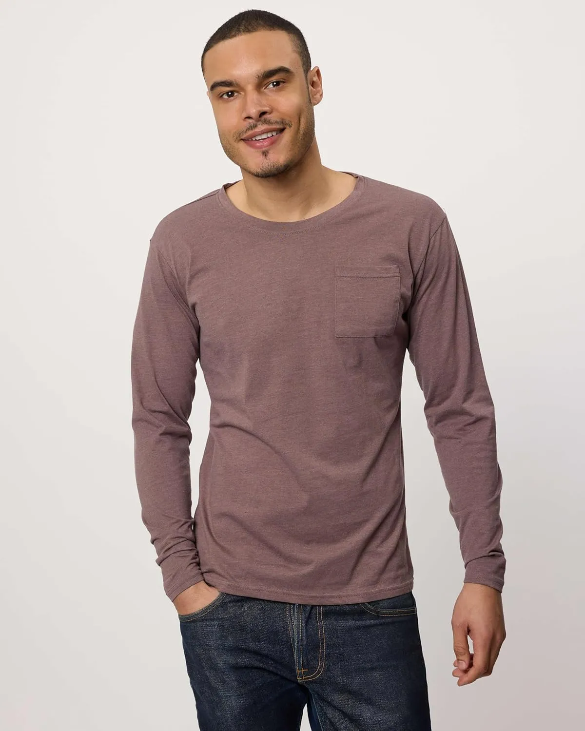 Real Essentials 3 Pack: Men's Cotton Performance Long Sleeve Crew Neck Pocket T-Shirt Athletic Top (Available in Big & Tall)