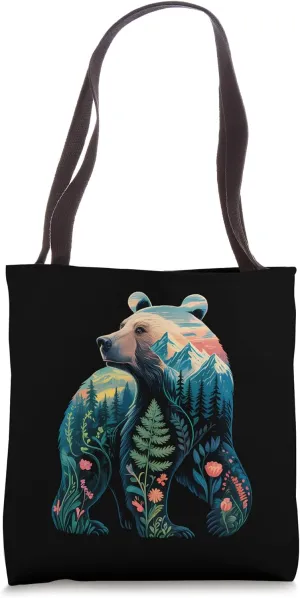 Retro Forest Bear Wildlife Animal Nature Bear Camping Men Tote Bag