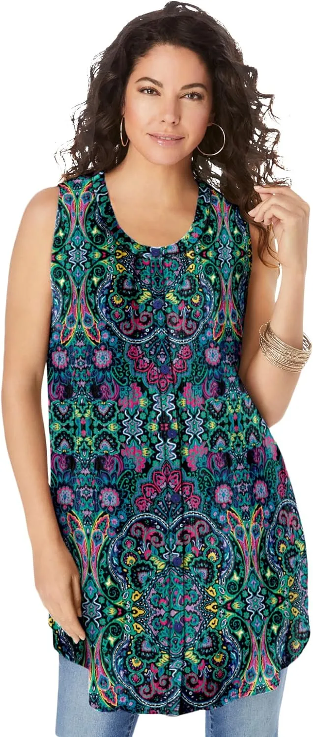 Roaman's Women's Plus Size Sleeveless Angelina Tunic