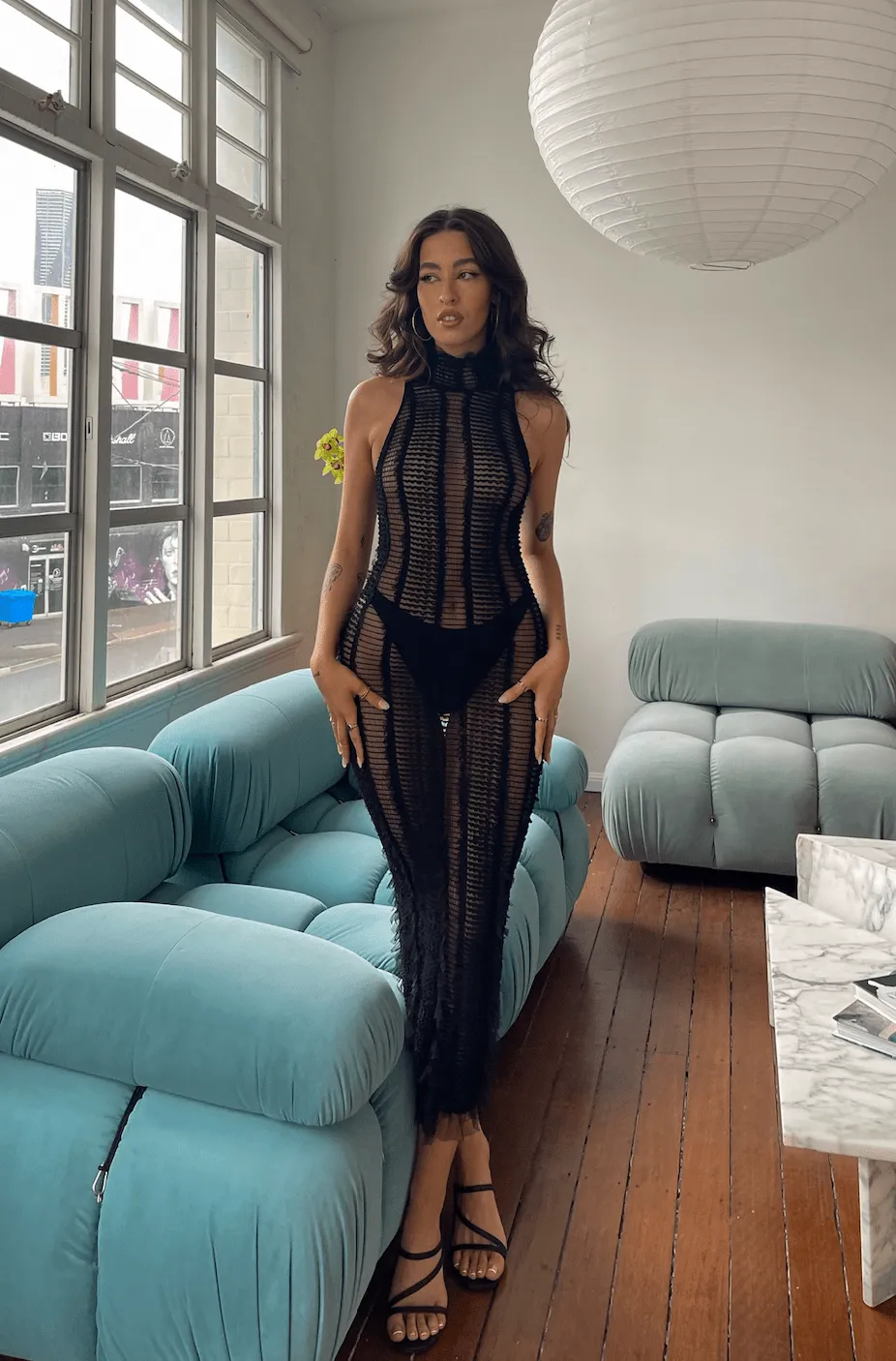 Roberta Einer - Long Angel Bodycon Black Dress