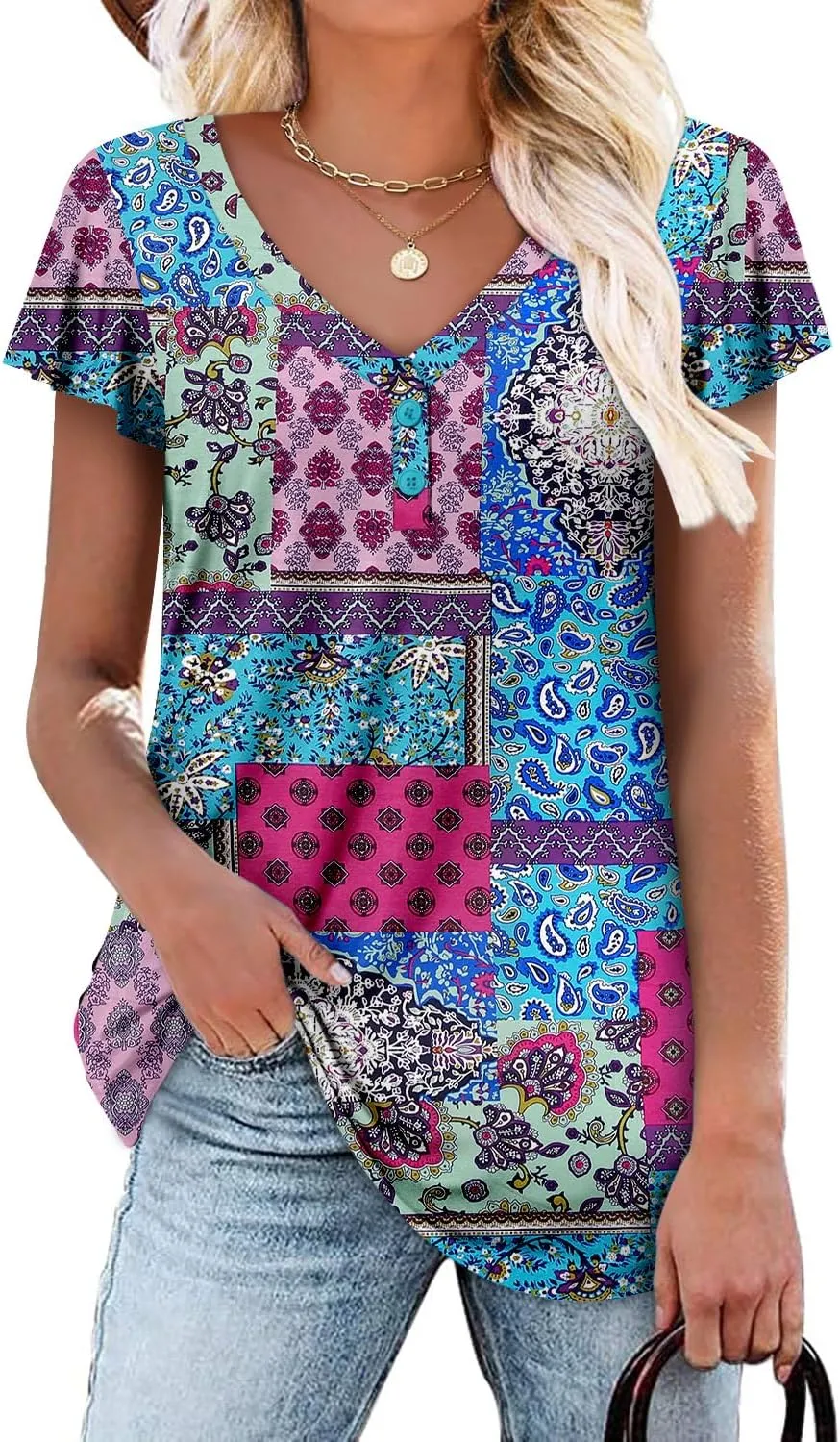 ROSELINLIN Womens Tank Tops and Short Sleeve Floral Summer Tops