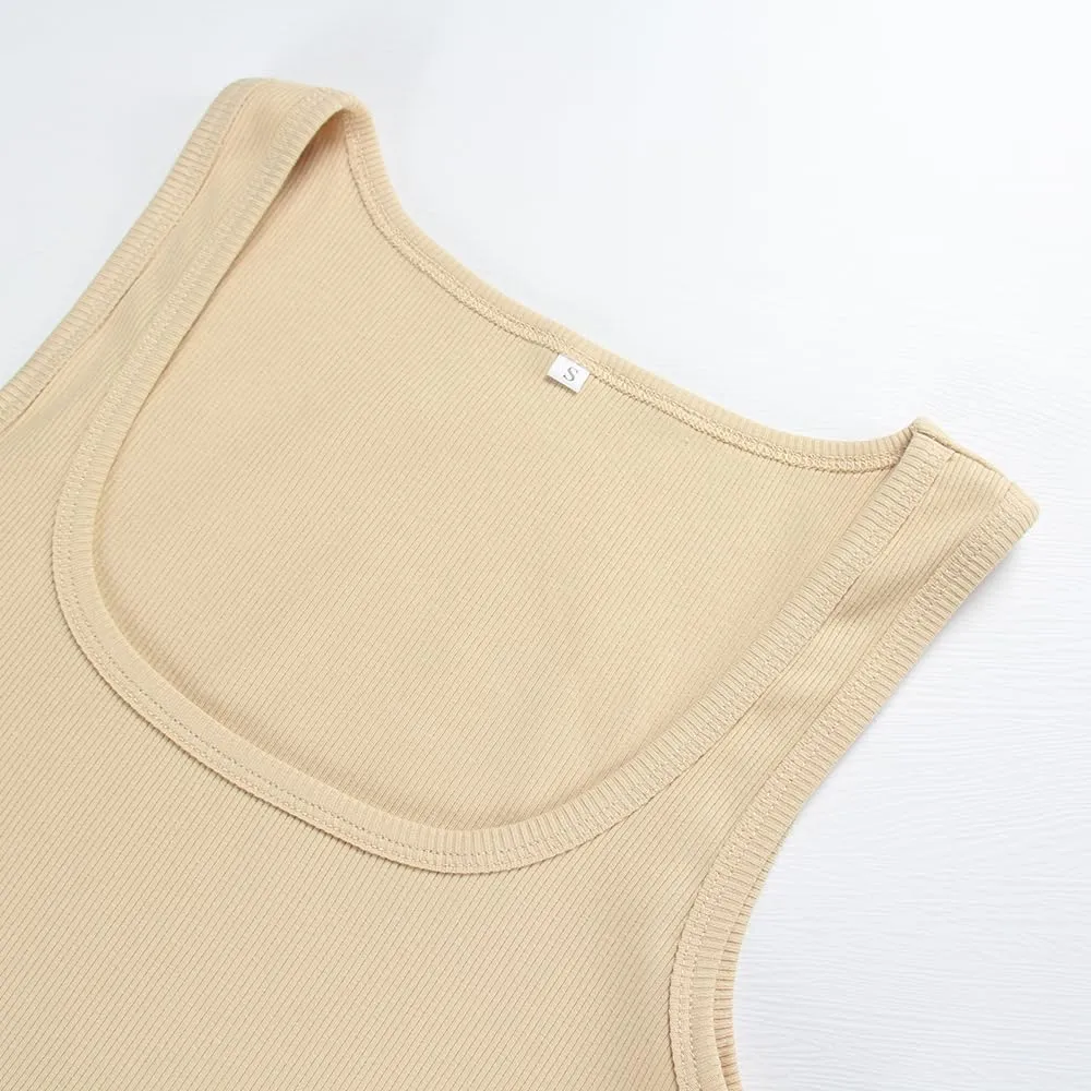 Roselux Women's Sleeveless Scoop Neck Fitted Tank Top Ribbed Knit Casual Basic Cami Shirts