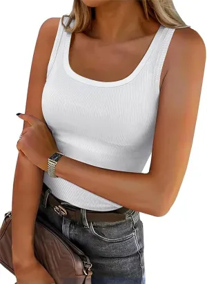 Roselux Women's Sleeveless Scoop Neck Fitted Tank Top Ribbed Knit Casual Basic Cami Shirts