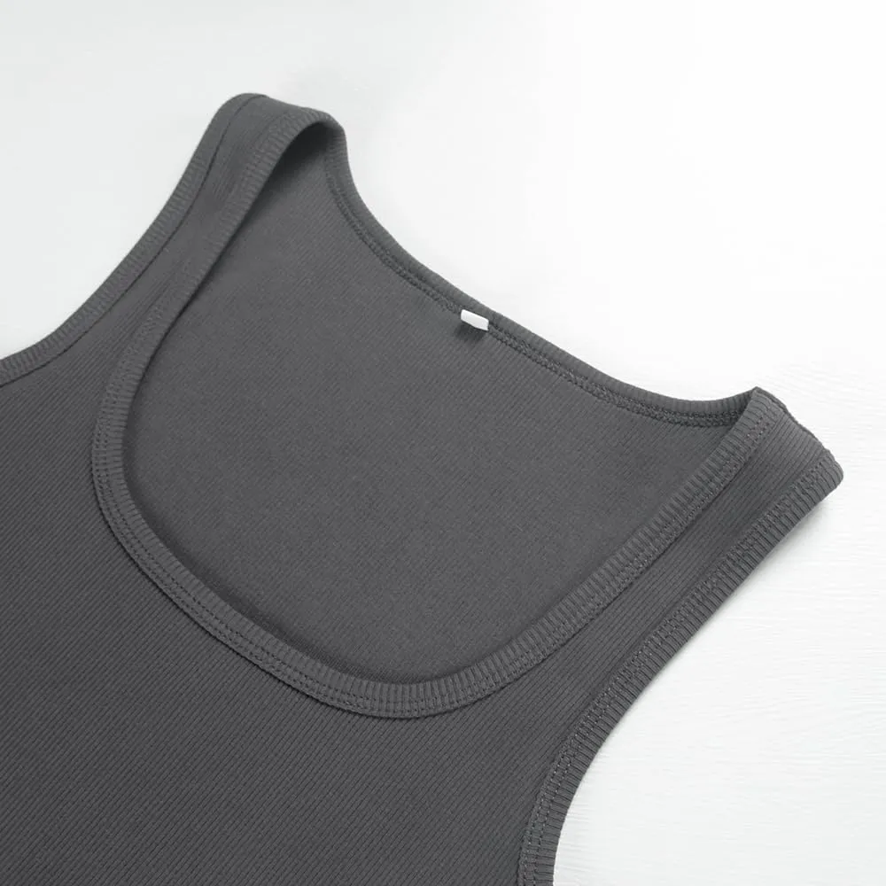 Roselux Women's Sleeveless Scoop Neck Fitted Tank Top Ribbed Knit Casual Basic Cami Shirts