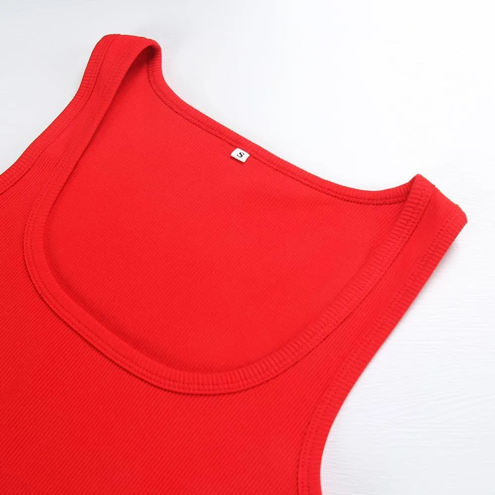 Roselux Women's Sleeveless Scoop Neck Fitted Tank Top Ribbed Knit Casual Basic Cami Shirts