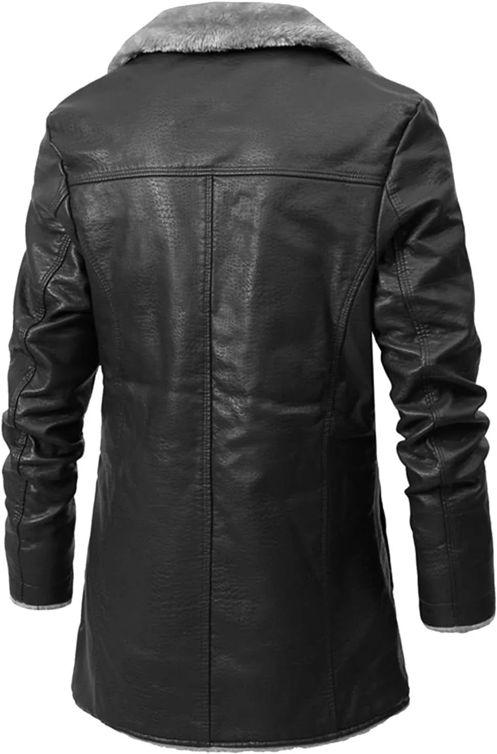 RTRDE Mens Faux Leather Coat Lapel Collar Sherpa Lined Jacket Winter Warm Pea Coat Work Jacket, XL-4XL