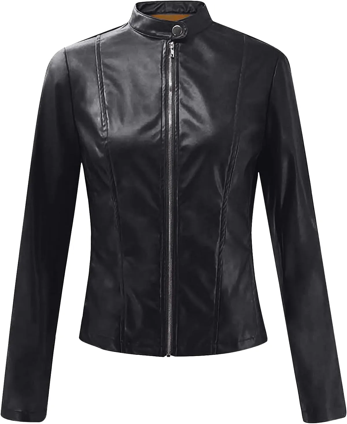 Ruziyoog Women's Faux Leather Jacket Lightweight Casual Zip Up Slim Short Moto PU Coat Motorcycle Bomber Jackets Outwear
