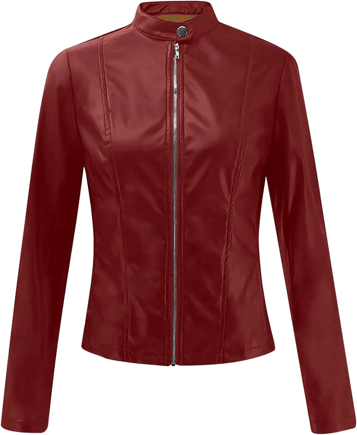 Ruziyoog Women's Pu Faux Leather Jacket Long Sleeve Open Front Coats Lightweight Casual Slim Short Motorcycle Bomber Outwear