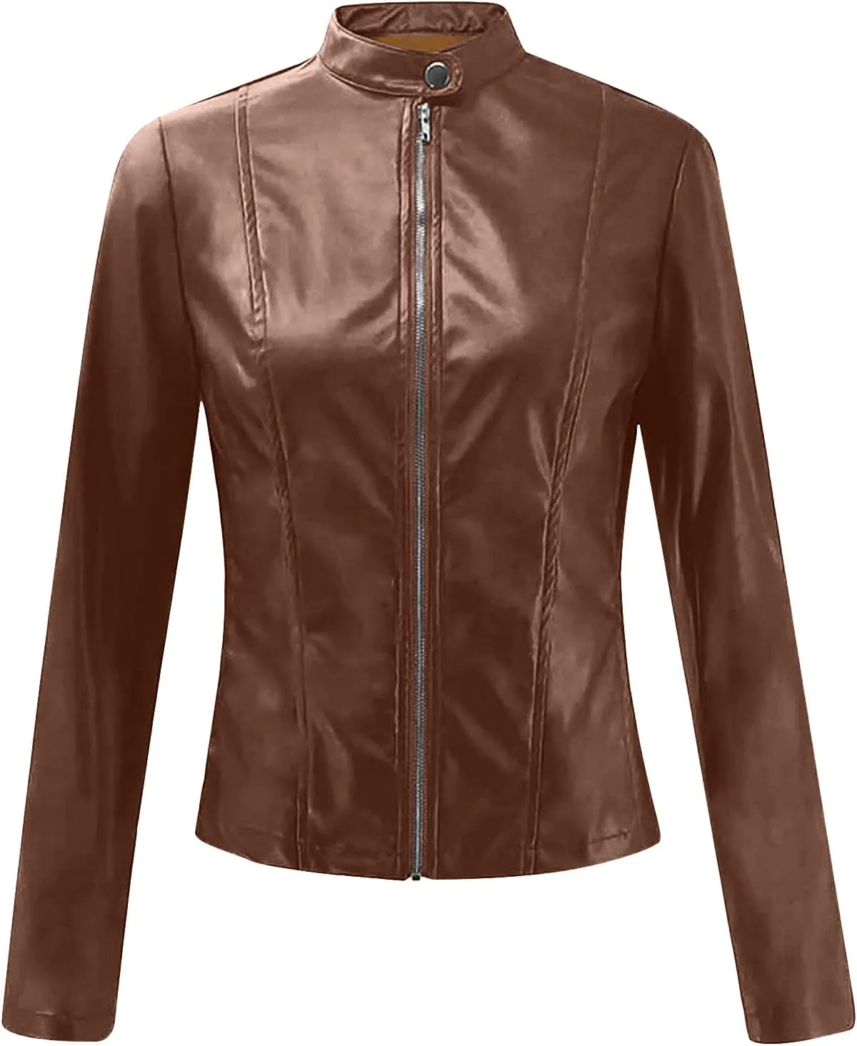Ruziyoog Women's Pu Faux Leather Jacket Long Sleeve Open Front Coats Lightweight Casual Slim Short Motorcycle Bomber Outwear