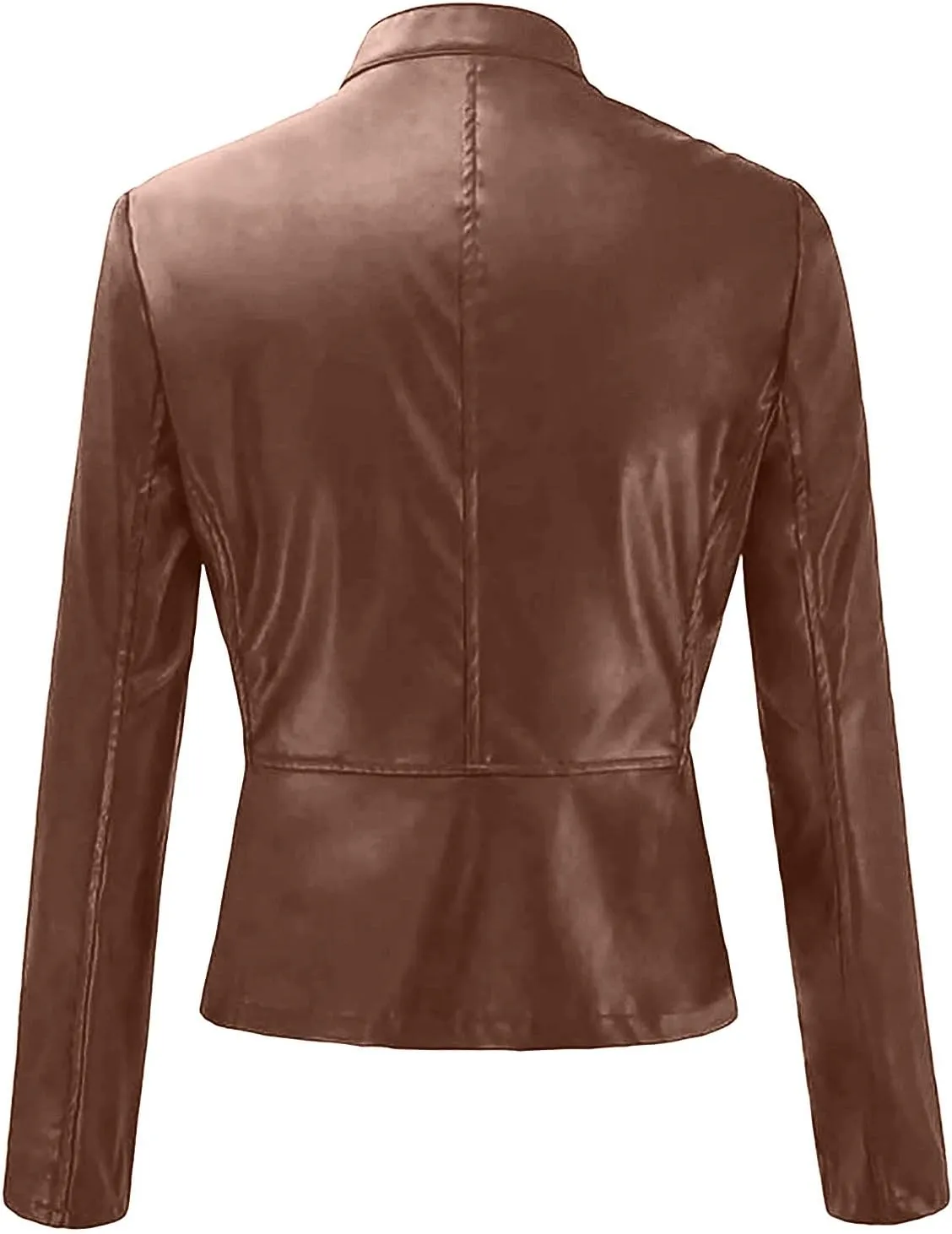 Ruziyoog Women's Pu Faux Leather Jacket Long Sleeve Open Front Coats Lightweight Casual Slim Short Motorcycle Bomber Outwear