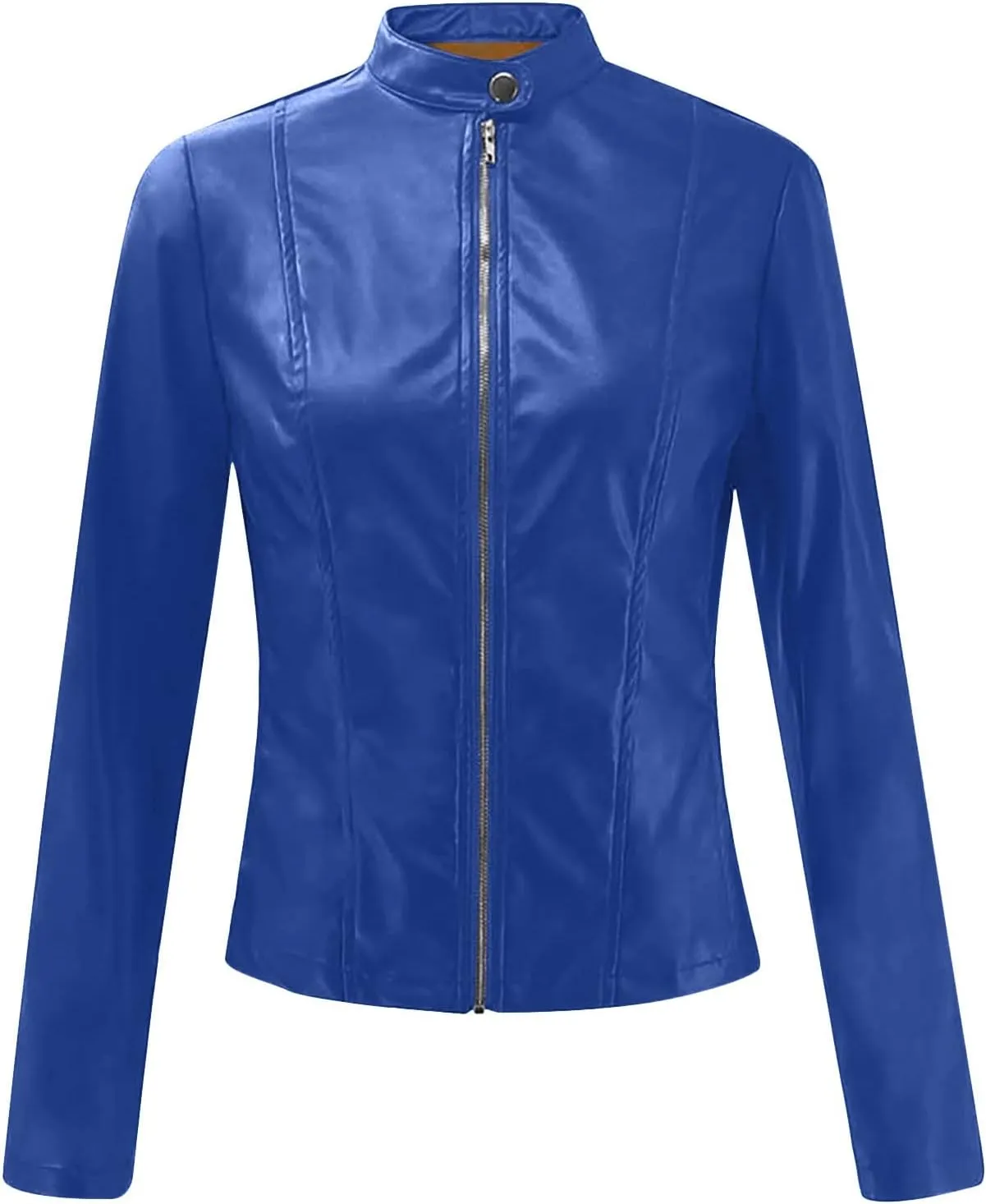 Ruziyoog Women's Pu Faux Leather Jacket Long Sleeve Open Front Coats Lightweight Casual Slim Short Motorcycle Bomber Outwear