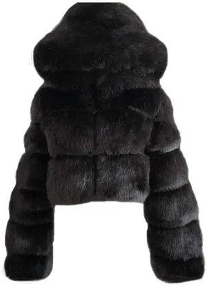 SACFOF Women Fluffy Faux Fur Coat Cropped Jacket Puffer Zip Up Winter Warm Fuzzy Teddy Hooded Outwear