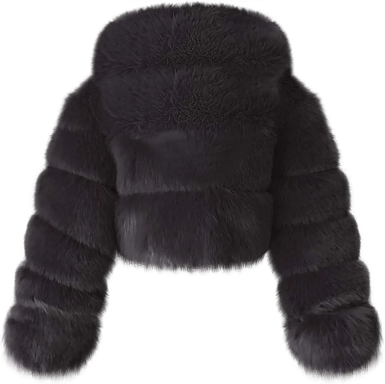SACFOF Women Fluffy Faux Fur Coat Cropped Jacket Puffer Zip Up Winter Warm Fuzzy Teddy Hooded Outwear