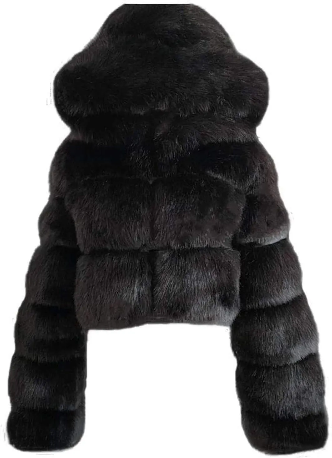 SACFOF Women Fluffy Faux Fur Coat Cropped Jacket Puffer Zip Up Winter Warm Fuzzy Teddy Hooded Outwear