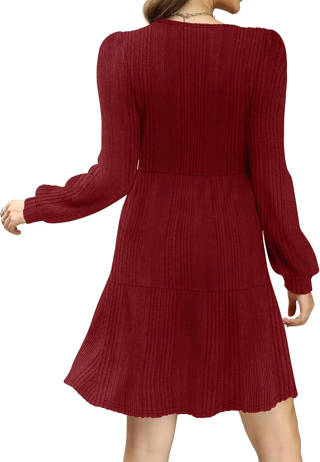 SAMPEEL Womens Square Neck Long Sleeve Fall Dresses Casual Babydoll Sweater Dress