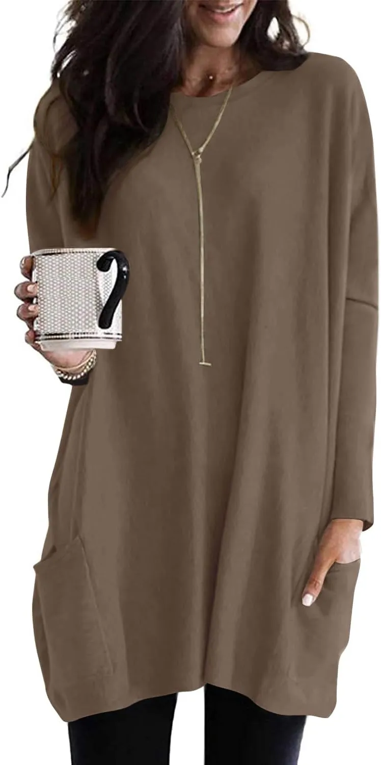 SENSERISE Womens Long Sleeve Long Tunic Tops for Leggings Plus Size Tunics Shirt with Pockets