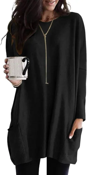 SENSERISE Womens Long Sleeve Long Tunic Tops for Leggings Plus Size Tunics Shirt with Pockets