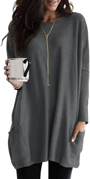 SENSERISE Womens Long Sleeve Long Tunic Tops for Leggings Plus Size Tunics Shirt with Pockets