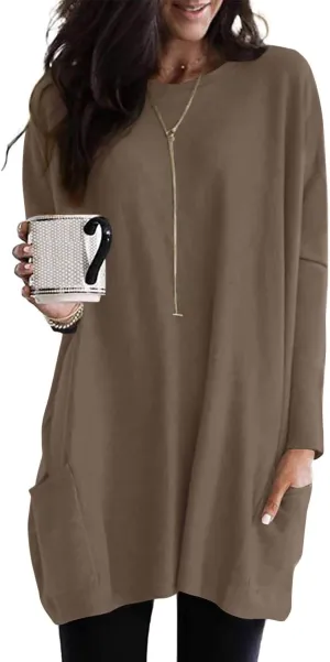 SENSERISE Womens Long Sleeve Long Tunic Tops for Leggings Plus Size Tunics Shirt with Pockets