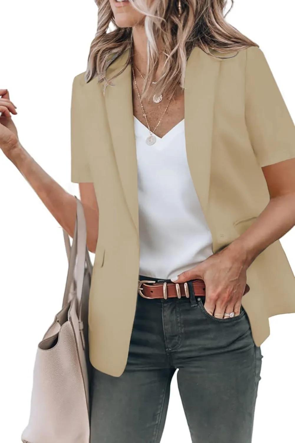 Short Sleeve Blazers for Women Business Casual Blazer Lapel Open Front Work Office Jacket Elegant Dressy Suit Jackets