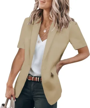 Short Sleeve Blazers for Women Business Casual Blazer Lapel Open Front Work Office Jacket Elegant Dressy Suit Jackets