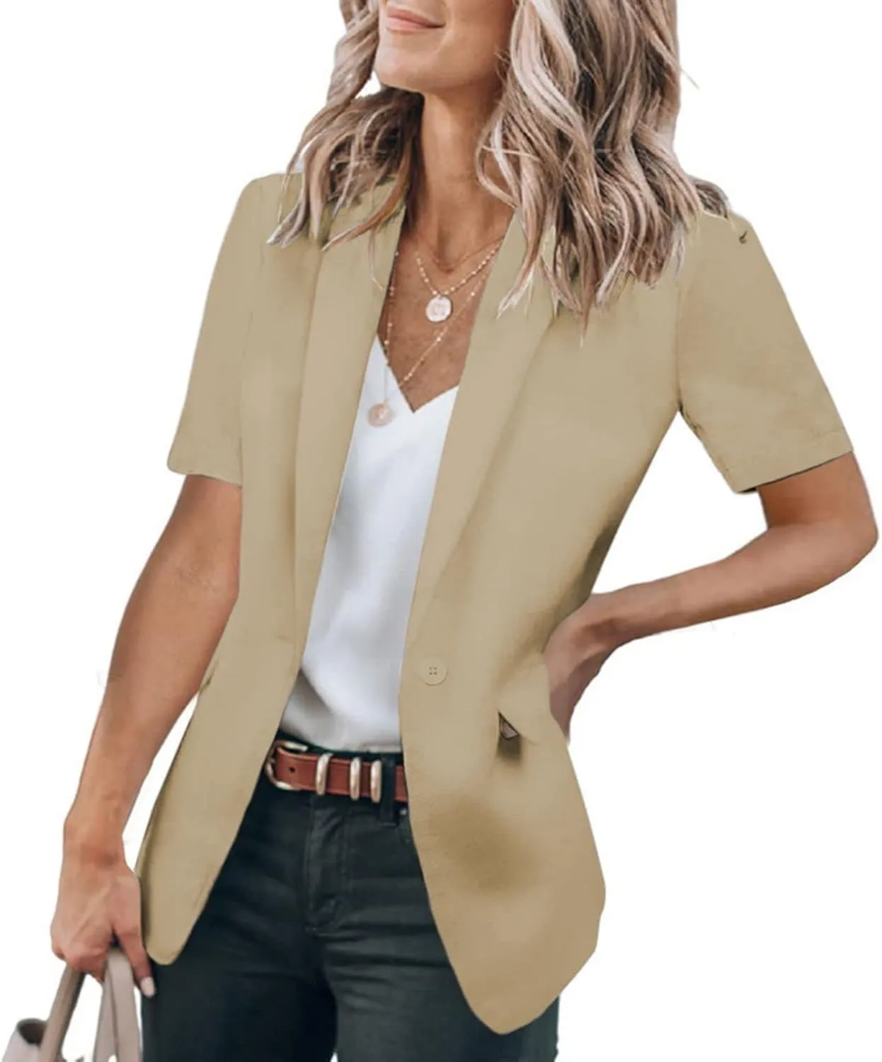 Short Sleeve Blazers for Women Business Casual Blazer Lapel Open Front Work Office Jacket Elegant Dressy Suit Jackets
