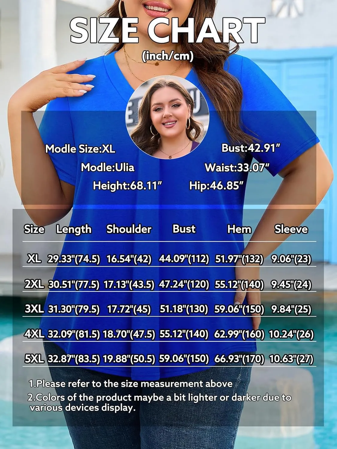 Siddhe Plus Size Summer Tops for Women 2025 Short Sleeve Tunic Tops Dressy Casual Pleated V Neck Shirts XL-5XL