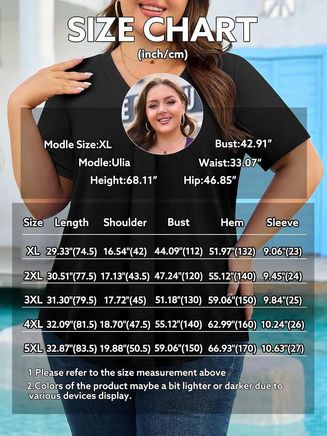 Siddhe Plus Size Summer Tops for Women 2025 Short Sleeve Tunic Tops Dressy Casual Pleated V Neck Shirts XL-5XL