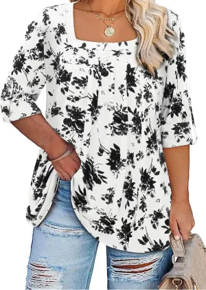 Siddhe Women Short Sleeve Plus Size Tunics, Square Neck Tops Casual Loose Fit T Shirt Blouse Summer 2025