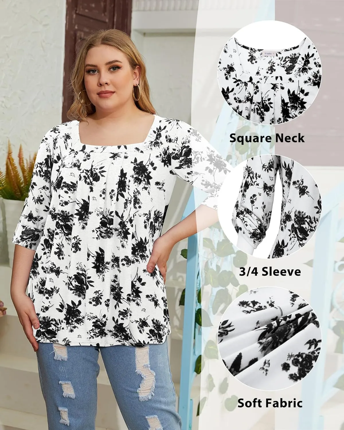 Siddhe Women Short Sleeve Plus Size Tunics, Square Neck Tops Casual Loose Fit T Shirt Blouse Summer 2025