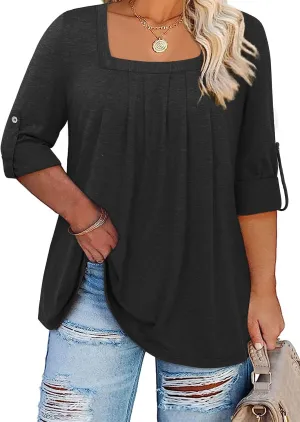 Siddhe Women Short Sleeve Plus Size Tunics, Square Neck Tops Casual Loose Fit T Shirt Blouse Summer 2025