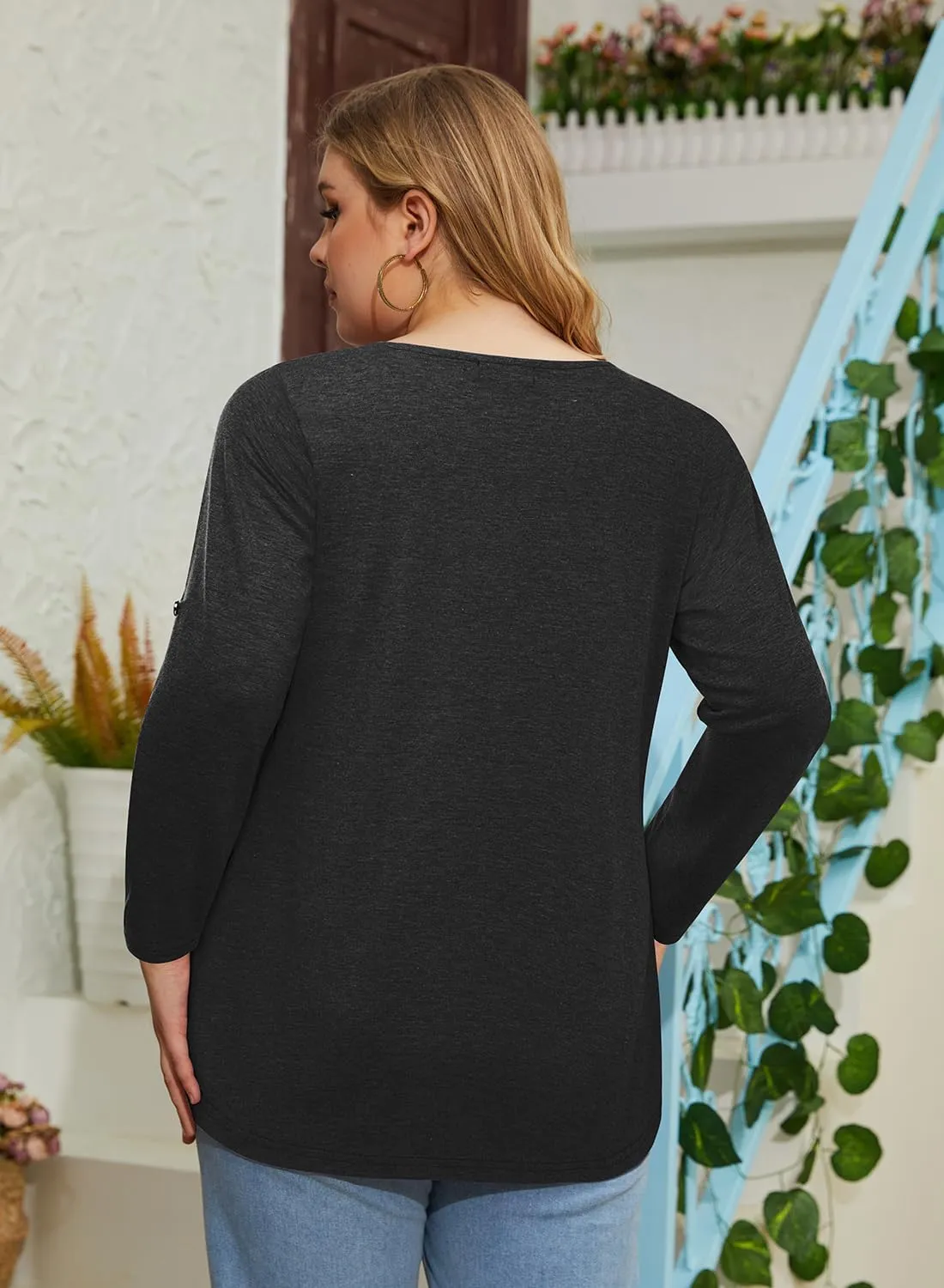 Siddhe Women Short Sleeve Plus Size Tunics, Square Neck Tops Casual Loose Fit T Shirt Blouse Summer 2025