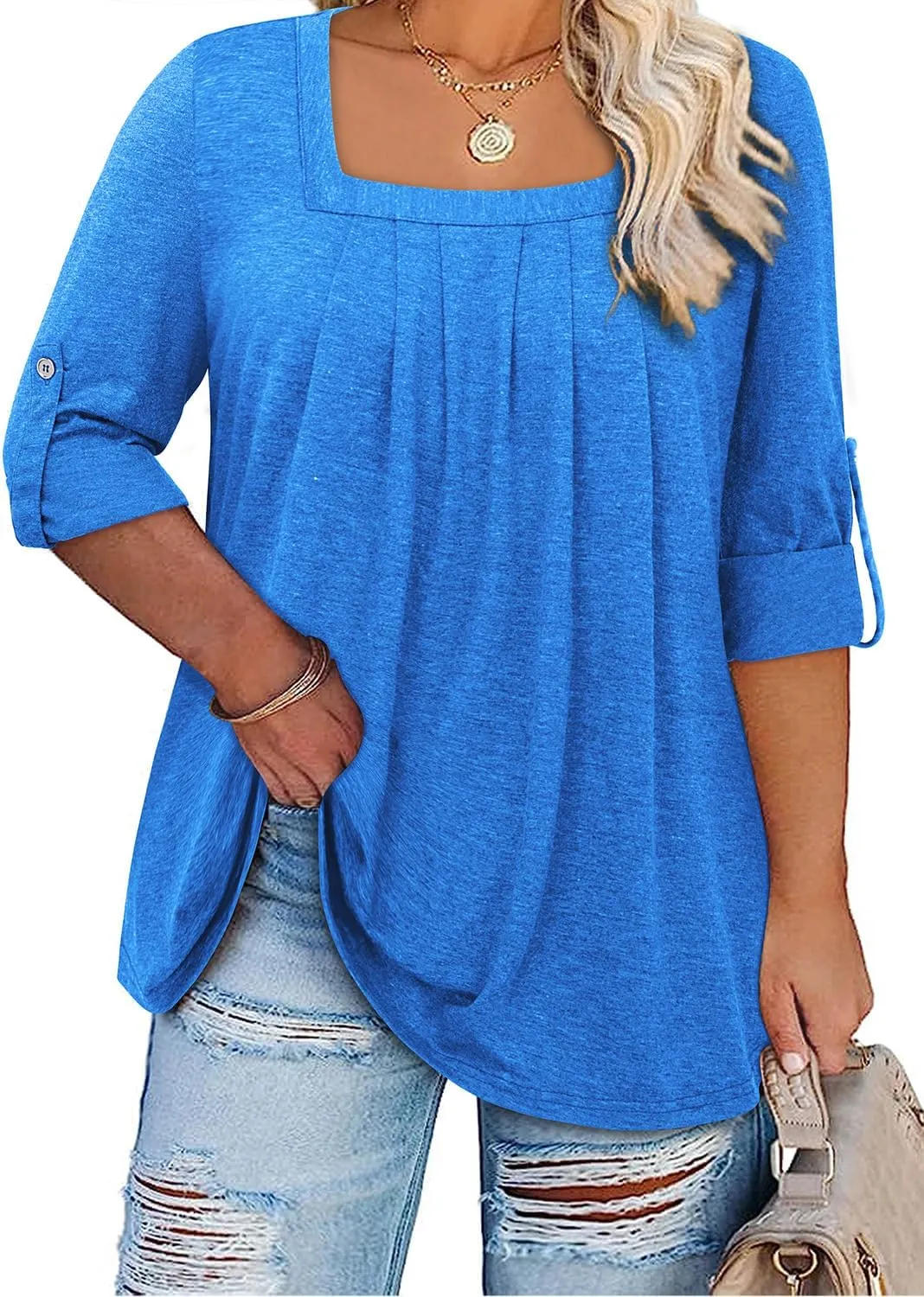 Siddhe Women Short Sleeve Plus Size Tunics, Square Neck Tops Casual Loose Fit T Shirt Blouse Summer 2025