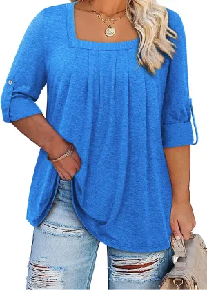 Siddhe Women Short Sleeve Plus Size Tunics, Square Neck Tops Casual Loose Fit T Shirt Blouse Summer 2025