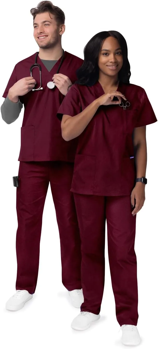 Sivvan Unisex Scrubs - Classic V-Neck Top & Drawstring Pants Scrub Set