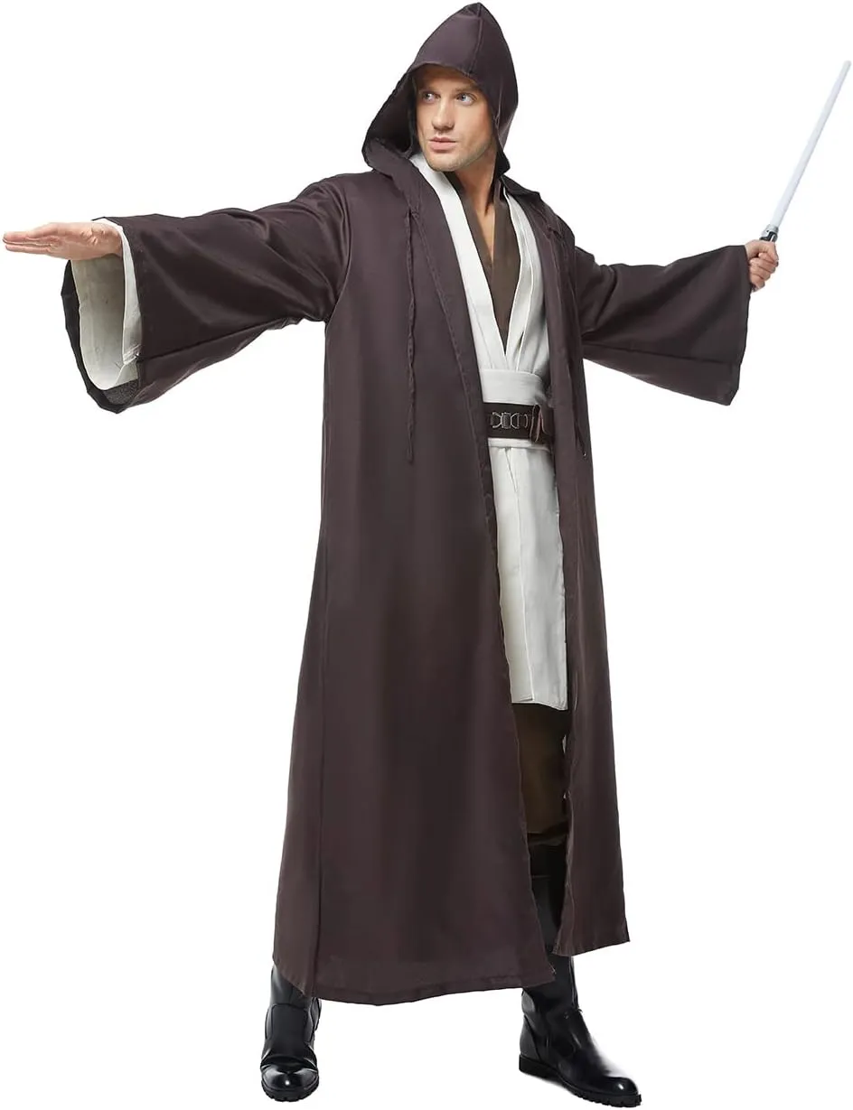 Skywalker Costume Tunic Hooded Robe Men Adult Male Cloak Darth Cosplay Halloween Outfit