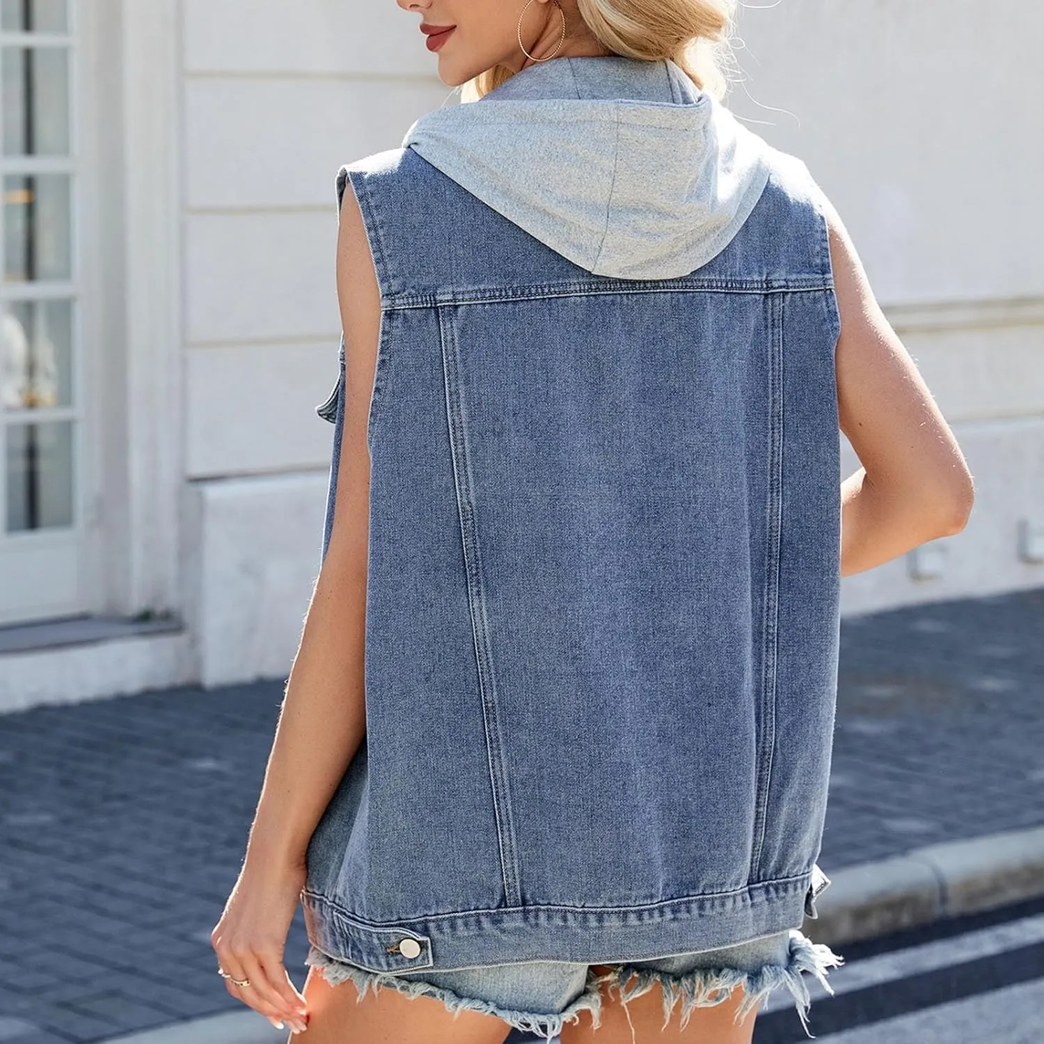Sleeveless Denim Tank Tops for Women Lapel V-Neck T Shirts Loose Fit Basic Blouses Summer Vest 2025 Casual Camisole