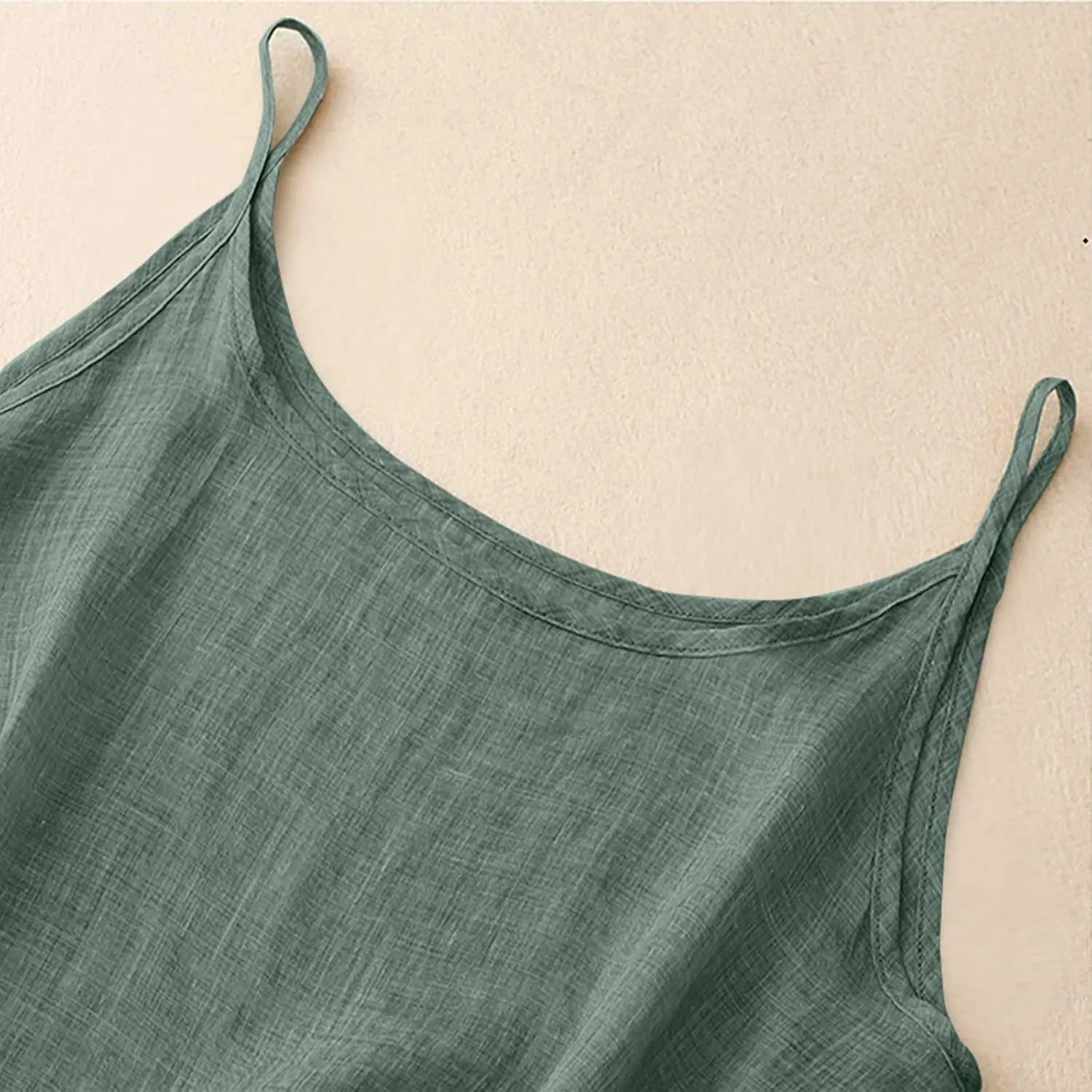 Spaghetti Strap Peplum Tops for Women Trendy Loose Fit Tank Cotton Linen Sleeveless Shirts Casual Vacation Outfits